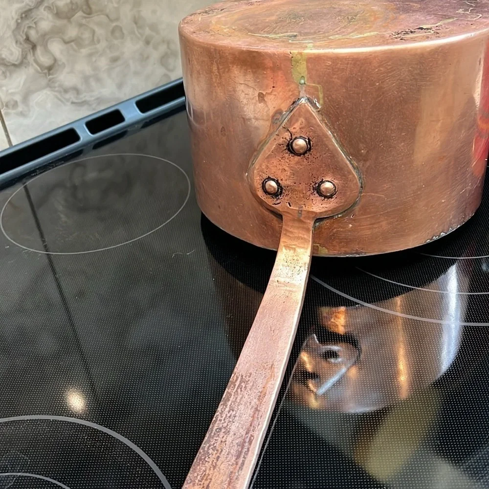 Large 5 Liter Antique French Copper Saucepan Pot